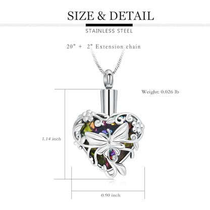 Yinplsmemory Butterfly Cremation Jewelry Urn Necklace for Ashes for Women - color: Rainbow