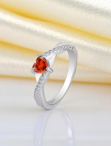 YL 925 Sterling Silver Engagement Rings 5MM Heart Cut Birthstone Infinity Ring for Women-size5 - color: 01-garnet-Jan