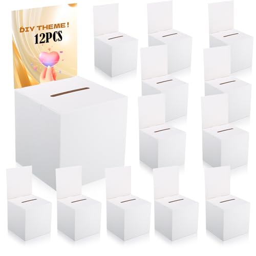 12 Pcs Raffle Boxes Bulk Ballot Box Suggestion Donation for Boxes Fundraising, Raffle Ticket Card Box with Slot and Removable Header Voting for Auction Charity Voting Collecting Card Contest (12)