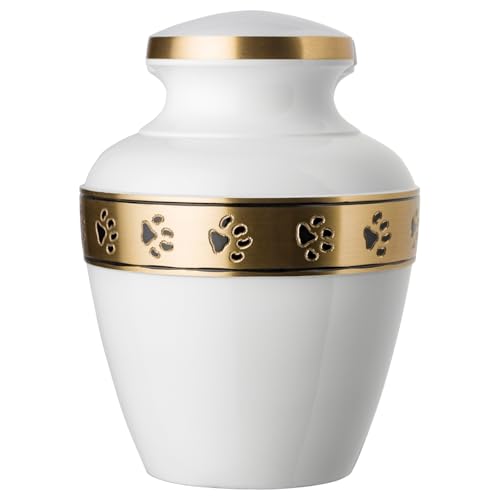 Morgan Legacy Cloud White/Brass Pet Urn, up to 25lbs - color: Cloud White, Brass Band, size: Small