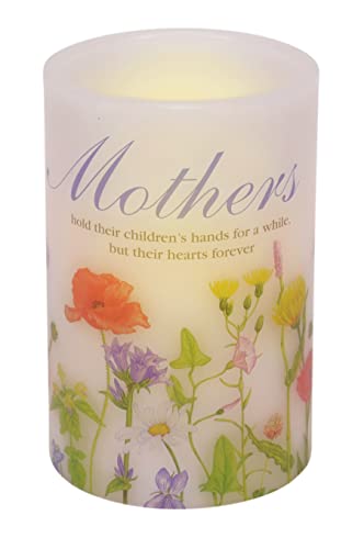 Mark Feldstein & Associates Inspirational Quote Floral Wax LED Flameless Pillar Candle, 4 x 6 Inch (Mother) - style: Mother