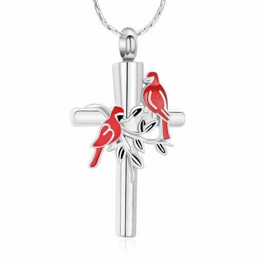 constantlife Cardinal Urn Necklace for Ashes Stainless Steel Red Blue Bird Pendant Cremation Keepsake Human Pet Memorial Jewelry for Women Men - color: Silver