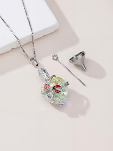 JKR Heart Urn Necklace for Ashes Crystal Keepsake Pendant Memorial Jewelry - style: Ladybug-White Crystal