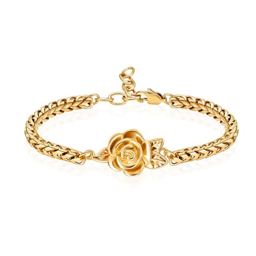 shajwo Cremation Jewelry Rose Flower Urn Bracelet for Human Ashes for Women Girl Adjustable Memorial Keepsake Link Bracelet - color: Gold