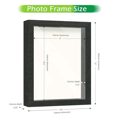FrameWorks 8.5x11 Driftwood Wooden Shadow Box Frame – Soft Felt Back, Tempered Glass, and Included Elegant White Ball Push Pins - color: Black Driftwood, size: 8.5"x11"