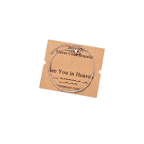 Morse Code Bracelets for Women, Gold Silver Stainless Steel Beads Bracelets - style: See you in heaven-Silver