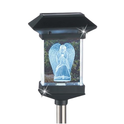 Jumbl 14" Solar LED Memorial Light – 3D Guardian Angel Crystal Stake, Weather-Resistant Stainless Steel, Outdoor Grave Marker for Garden, Yard, or Cemetery Tribute Decoration