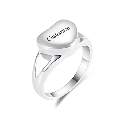 Simple Heart Cremation Urn Ring for Ashes Hold Loved Ones Ashes Memorial Jewelry for Funeral Keepsake Gift - color: Customize