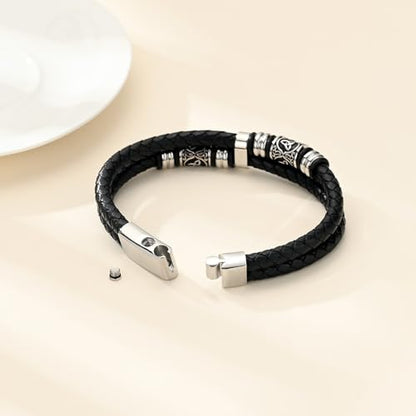Hearbeingt Memorial Urn Bracelet for Ashes Leather Cremation Jewelry - color: Silver 22cm