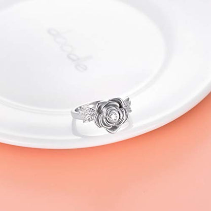 925 Sterling Silver Rose Flower Cremation Urn Ring Holds Loved Ones Ashes Cremation Keepsake Ring Jewelry Embellished with Crystals from Austria - color: Silver