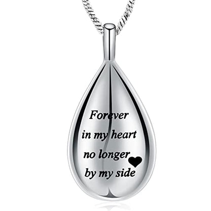 Yinplsmemory Carved Teardrop Keepsake Ashes Necklace Urn Pendant Cremation Memorial Jewelry-Always in my heart - color: Silver-Forever in my heart