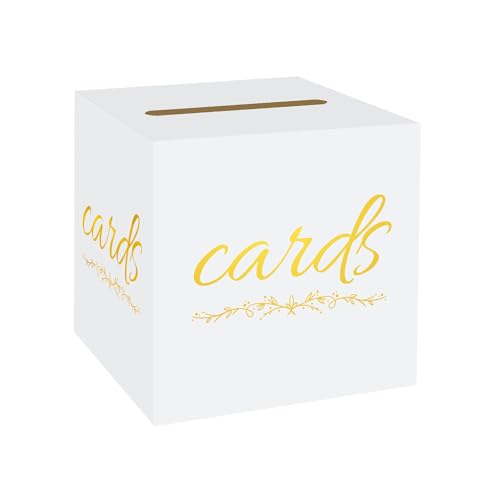 Wedding Gift Card Box with Slot White Silver 8.7 in Cardboard | Wedding Reception, Holds Cards & Envelopes, Top Slot Design, Easy Assembly, Bridal Shower & Baby Shower - color: WhiteGoldFlower