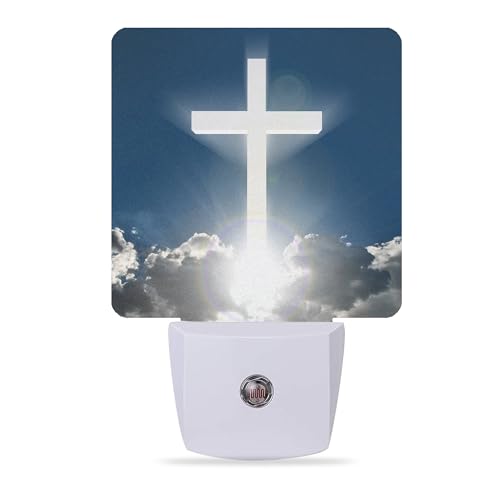 Blessed Night Light,White Cross in Heaven Night Lights Plug into Wall Dusk to Dawn Sensor Led Lamp for Women Men,Led Lights for Stairway/Hallway/Bedroom,0.5W - color: White Cross in Heaven