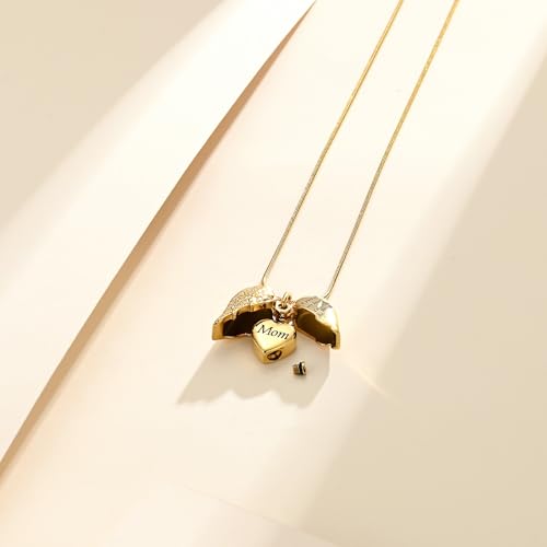 Cremation Jewelry Heart Urn Necklace for Human Ashes for Women Men A Piece of My Heart Lives in Heaven Memorial Ashes Keepsake Pendant - color: Gold-Mom