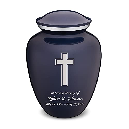 Adult Personalized Simple Cross Cremation Urns for Human Ashes I Large Cobalt Blue Funeral Urn for Men and Women I 200 lbs - color: Cobalt Blue