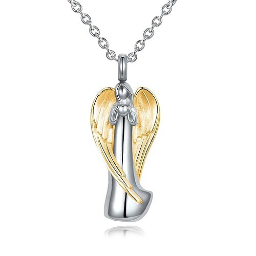 Celtic Knot Cross Cremation Jewelry Urn Necklace for Ashes for Men Women Circle Life Stainless Steel Keepsake Memories Ash Holder - style: Angel Lady