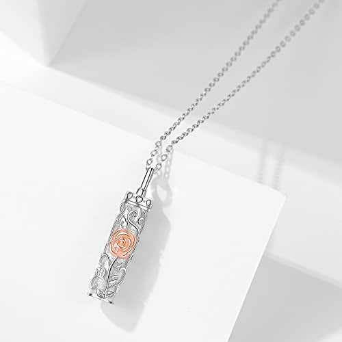 Sterling Silver Flower Tree Life Cremation Urn Necklace for Women - color: Cylin *Rose(R/P)