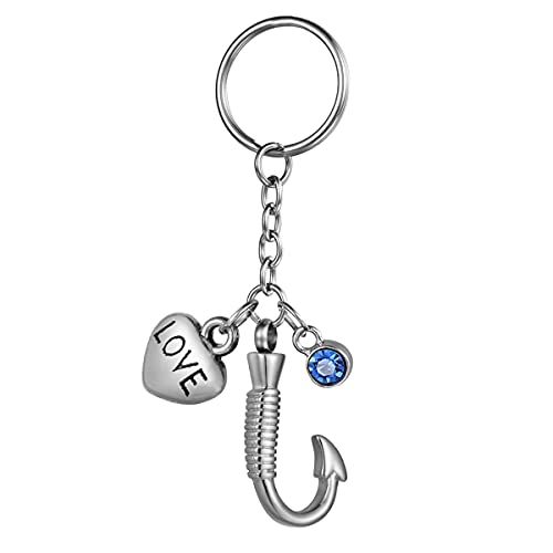 Cremation Keychain Fish Hook Stainless Steel Ashes Memorial Urn Pendant Jewelry, Silver Customized - color: Silver -Customized