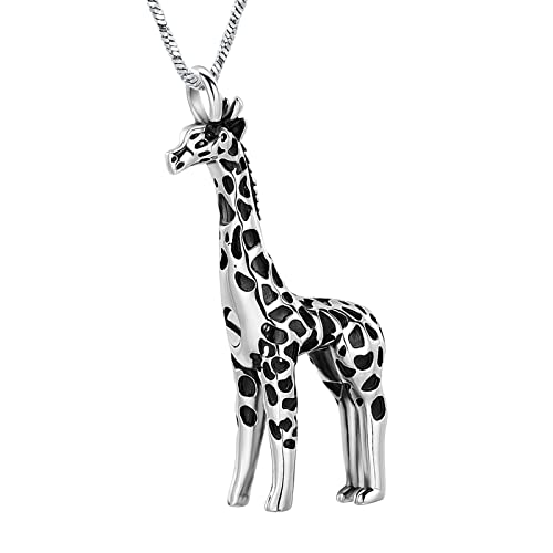 Yinplsmemory Cremation Jewelry Animal Giraffe Urn Necklace for Ashes for Women/Men Keepsake Ashes Holder Urn Locket Pendant Necklace for Human/Pet Ashes - color: Silver