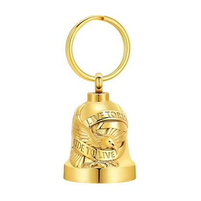Eagle Love Cremation Keychain Bell Urn Necklaces for Ashes Keepsake Ash Pendant Memorial Urn Keychain Jewelry - color: B-gold