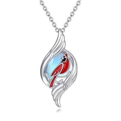 Dove/Hummingbird/Red Cardinal/Dragonfly/Butterfly Necklace 925 Sterling Silver Turquoise/Opal/MoonStone/Crystal/Malachite Bird Necklace Dove Pendant Jewelry for Women Men - color: Red Cardinal Moonstone