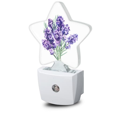 Purple Lavender Flower Night Lights Plug in Wall Lamp Smart Dusk to Dawn Sensor for Home Decorative,Kids Room Bedroom Bathroom Kitchen Hallway Gifts - color: Purple Lavender Flower