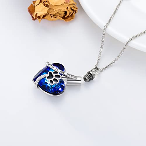 AOBOCO Heart URN Necklace S925 Sterling Silver Cremation Necklaces for Ashes Embellished with Crystals from Austria, Fine Keepsake Memorial Jewelry (Package including a Necklace/Pin/Funnel) - style: A7 Always in my heart