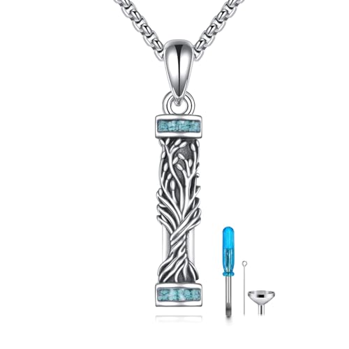 Urn Necklaces for Ashes Sterling Silver Cylinder Memorial Pendant for Loved Ones Keepsake Cremation Jewelry Gifts for Women Men - style: Tree of Life