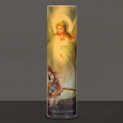 Stonebriar The Saints Collection Guardian Angel Flickering LED Prayer Candle with Automatic Timer, Religious Gift Ideas for Mom, Dad, Sister, Brother, and Friends 8 Inches, 1 Count (Pack of 1) - style: Guardian Angel
