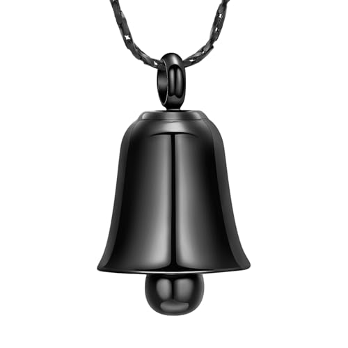 Imrsanl Bell Urn Necklaces for Ashes for Women Men Cremation Jewelry Keepsake Memorial Locket Urn Pendant Necklace for Human Ashes - color: Black