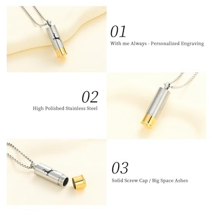 Oinsi Shotgun Shell Cremation Jewelry Urn Necklace For Ashes Of Loved Ones -Dad/Mom/Son/Grandma/Grandpa Cylinder Memorial Locket Pendant Necklace - color: Deer