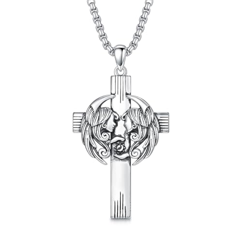 PROESS Cross Necklace for Women Men Sterling Silver Rose/Sunflower Cross Pendant Religious Jewelry Christmas Birthday Mothers' Day Gifts - color: 01-08-Gemini