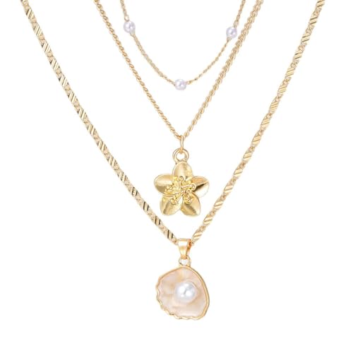 Silver/Gold Plated Angel Wing Pendant Necklace for Women Men | 18K Gold Guardian Angel Wings Feather Necklace Stainless Steel Simple Minimalist Necklaces Birthday Christmas Jewelry Gifts - color: Gold Flower & Pearl
