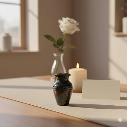 Gray Comet Small Keepsake Cremation Urns for Human Ashes with Velvet Heart Case and Funnel - Beautiful Peaceful Black Hand Engraved Mini Memorial Urn