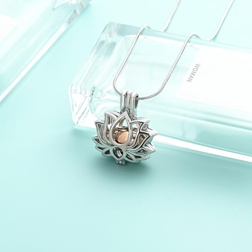 Cremation Jewelry Lotus Flower Urn Necklaces for Ashes Stainless Stell Memorial Ash Pendant Necklaces with Mini Urn Keepsake Ash Jewelry for Men Women Gifts with Funnel Filler Kit - color: Silver-rose