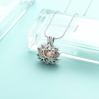 Cremation Jewelry Lotus Flower Urn Necklaces for Ashes Stainless Stell Memorial Ash Pendant Necklaces with Mini Urn Keepsake Ash Jewelry for Men Women Gifts with Funnel Filler Kit - color: Silver-rose