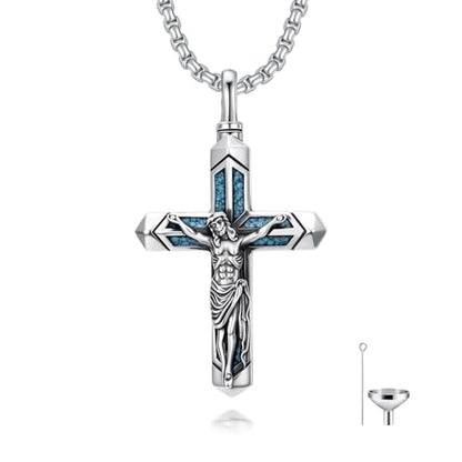 PELOVNY Urn Necklaces for Ashes of Loved Ones 925 Sterling Silver Personalized Heart Locket Urn Necklace Cremation Keepsake Memorial Jewelry Gifts for Women Men - color: Crucifix Urn