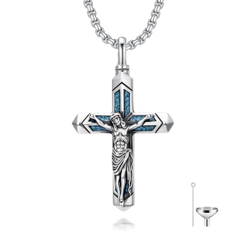 PELOVNY Urn Necklaces for Ashes of Loved Ones 925 Sterling Silver Personalized Heart Locket Urn Necklace Cremation Keepsake Memorial Jewelry Gifts for Women Men - color: Crucifix Urn