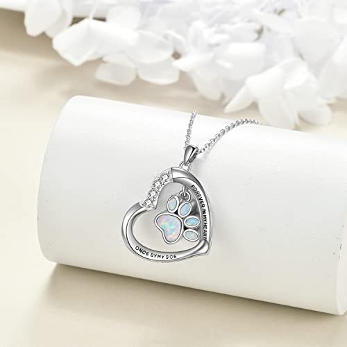 YFN Paw Print Necklace Sterling Silver Dog Cat Charms Pendant Cremation Jewelry Cat Dog Memorial Gifts for Women Girls - color: White Opal Paw Urn