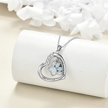 YFN Paw Print Necklace Sterling Silver Dog Cat Charms Pendant Cremation Jewelry Cat Dog Memorial Gifts for Women Girls - color: White Opal Paw Urn