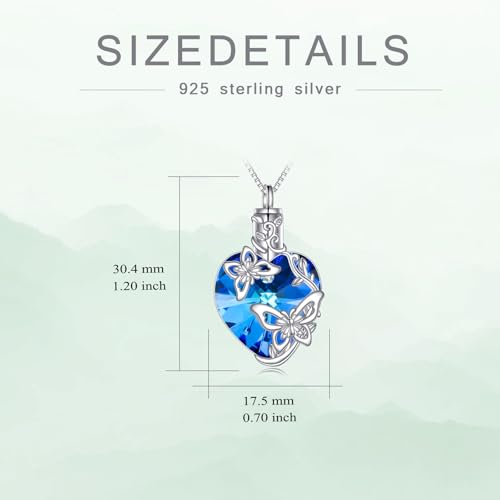 TOUPOP Sterling Silver Urn Necklace for Ashes with Crystal Memorial Keepsake Dragonfly/Butterfly/Cardinal/Cat/Dolphin Cremeation Jewelry Birthday Mothers Day Christmas Gifts for Her Women - style: Butterfly