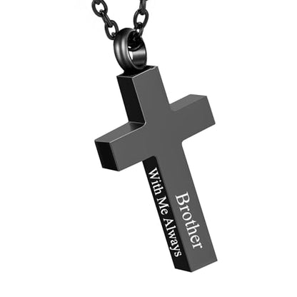 RIPFEVURN Cremation Jewelry Black Cross Urn Necklaces for Ashes for Women Men Human Ashes with Me Always Memorial Keepsake Pendant - color: 1pc-Black-Brother