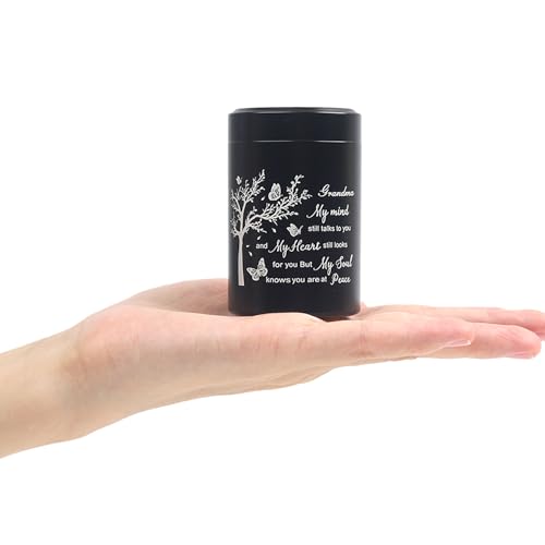 3 Inch Small Urn for Human Ashes Aluminum Mini Cremation Small Keepsake Box for Sharing Ashes Mini Urn-Grandma - size: Black-Grandma