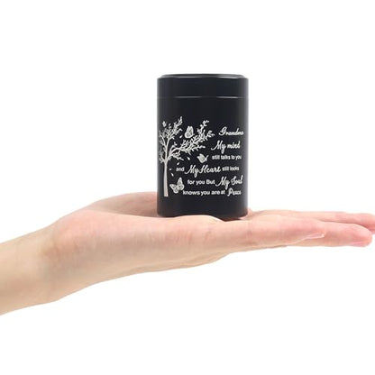 3 Inch Small Urn for Human Ashes Aluminum Mini Cremation Small Keepsake Box for Sharing Ashes Mini Urn-Grandma - size: Black-Grandma