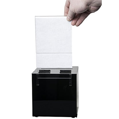 Clear-Ad - Acrylic Donation, Ballot, Raffle or Suggestion Box with Lock and Removable Sign Holder - Plastic Comment or Compaint Container - Plexiglass Multipurpose Box with Slot - Black (6x6) - size: 6 x 6 Black