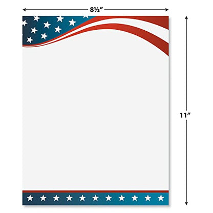 4th of July Patriotic Letter Papers - Set of 25, American Flag Stationery Papers, 8 1/2" x 11", Compatible Computer Paper, Patriotic Letterhead, 4th of July Flyers, Veterans Day, Memorial Day - color: 4th of July