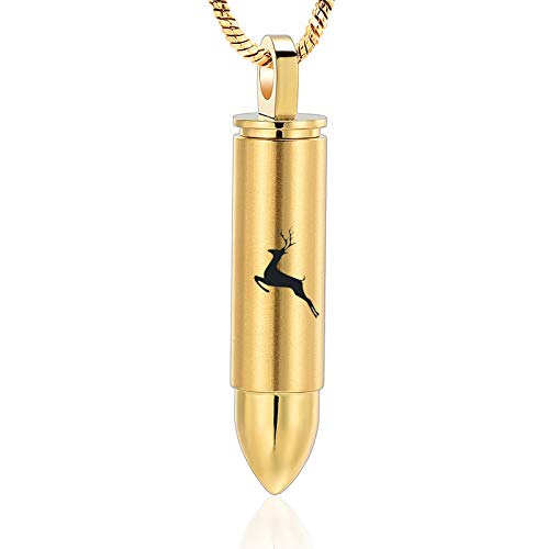 Yinplsmemory Cremation Jewelry for Ashes Locket Deer Bullet Pendant Urn Necklace for Ashes Keepsake Memorial Jewelry for Ashes for Dad Papa - color: Gold