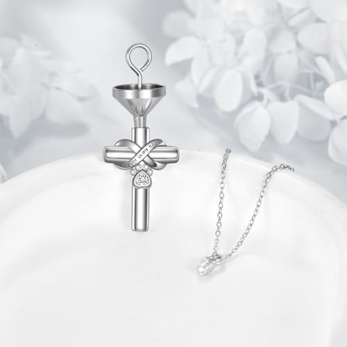 Cross Pet Urn Necklace Sterling Silver Infinity Pet Ashes Pendant - color: Silver-Dog Crystal