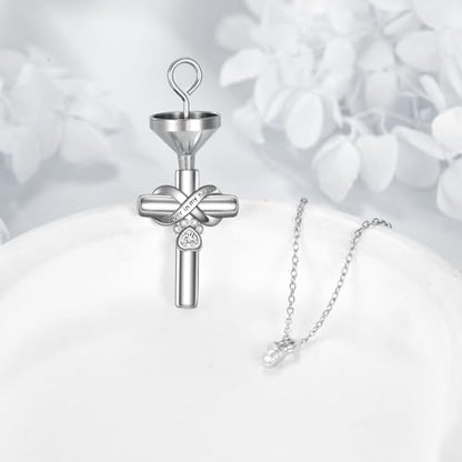 Cross Pet Urn Necklace Sterling Silver Infinity Pet Ashes Pendant - color: Silver-Dog Crystal