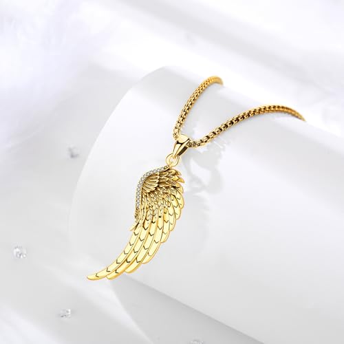 Angel Wings Necklace 925 Sterling Silver Guardian Angel Nurse RN Caduceus Pendant Charm Crystal Angel Jewelry Gifts for Women - style: D-Angel Wing (Golden)